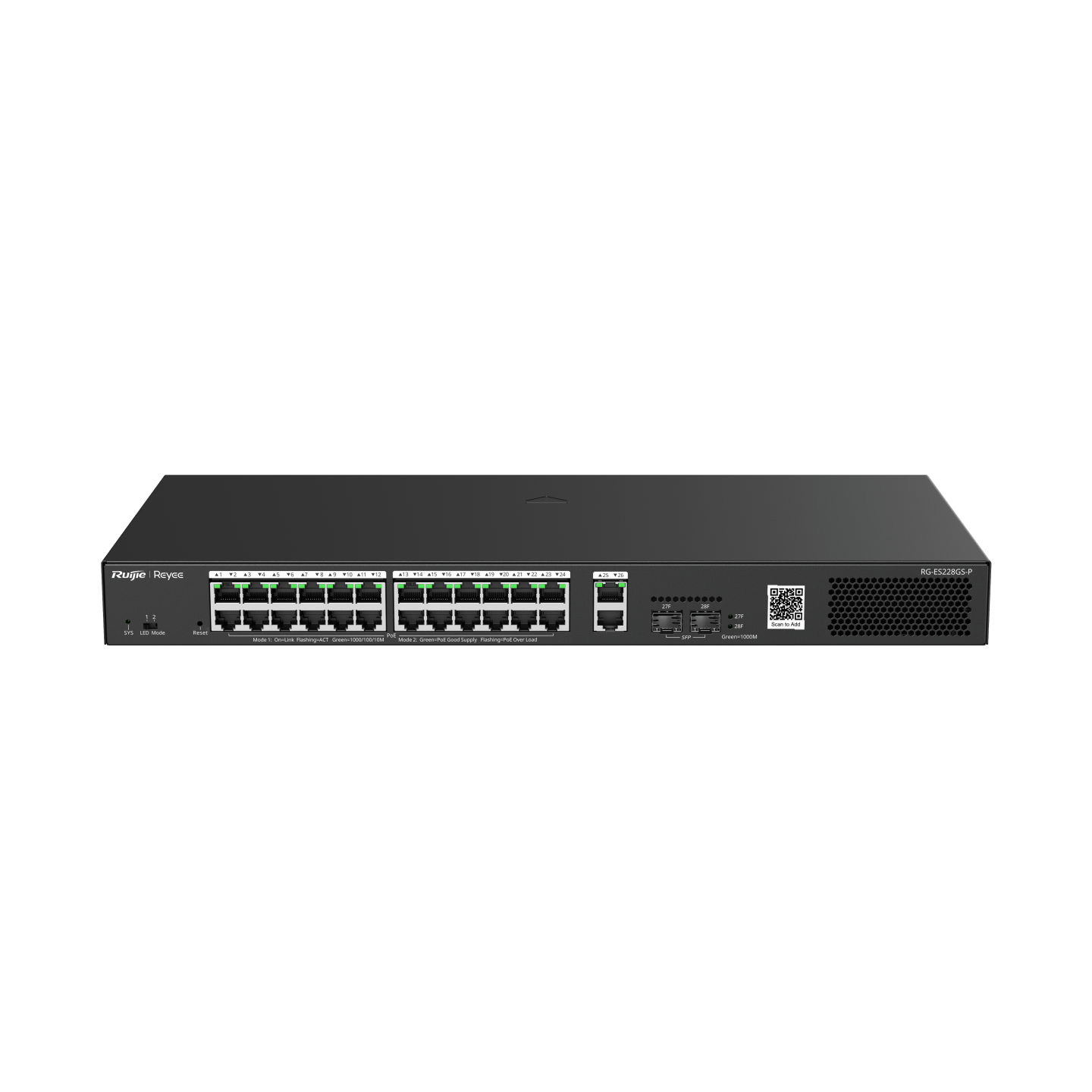 Ruijie-Reyee Layer 2 Smart Managed PoE Switch 28 Cổng 10/100/1000BASE-T công suất 370W RG-ES228GS-P
(370W)