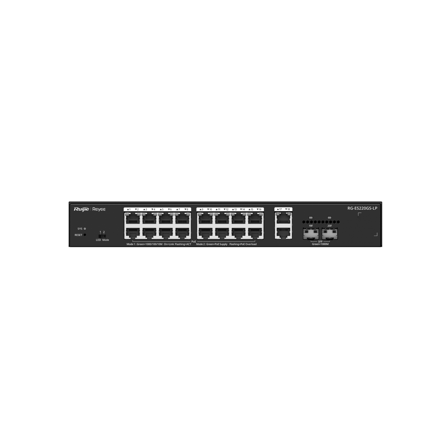 Ruijie-Reyee Layer 2 Smart Managed PoE Switch 20 Cổng 10/100/1000BASE-T công suất 250W RG-ES220GS-LP
(130W)